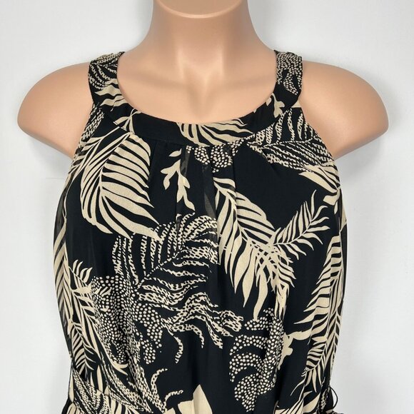 More & More Womens Palm Print Sleeveless Chiffon Dress Black Tan size 16 - Picture 2 of 12